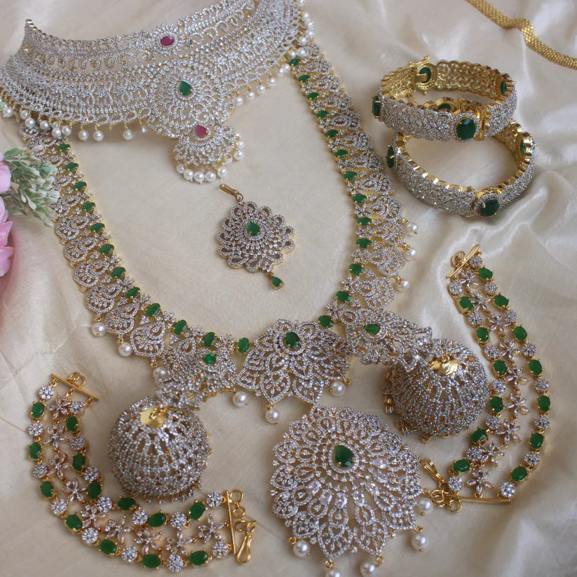 Gold Plated Wedding Jewellery Austrian Diamond Necklace Combo For Women